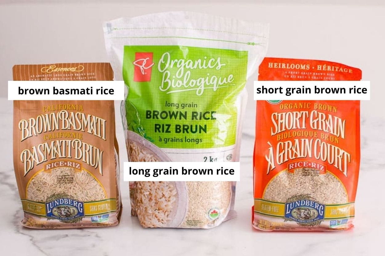 Basmati rice, long grain brown rice and short grain brown rice.