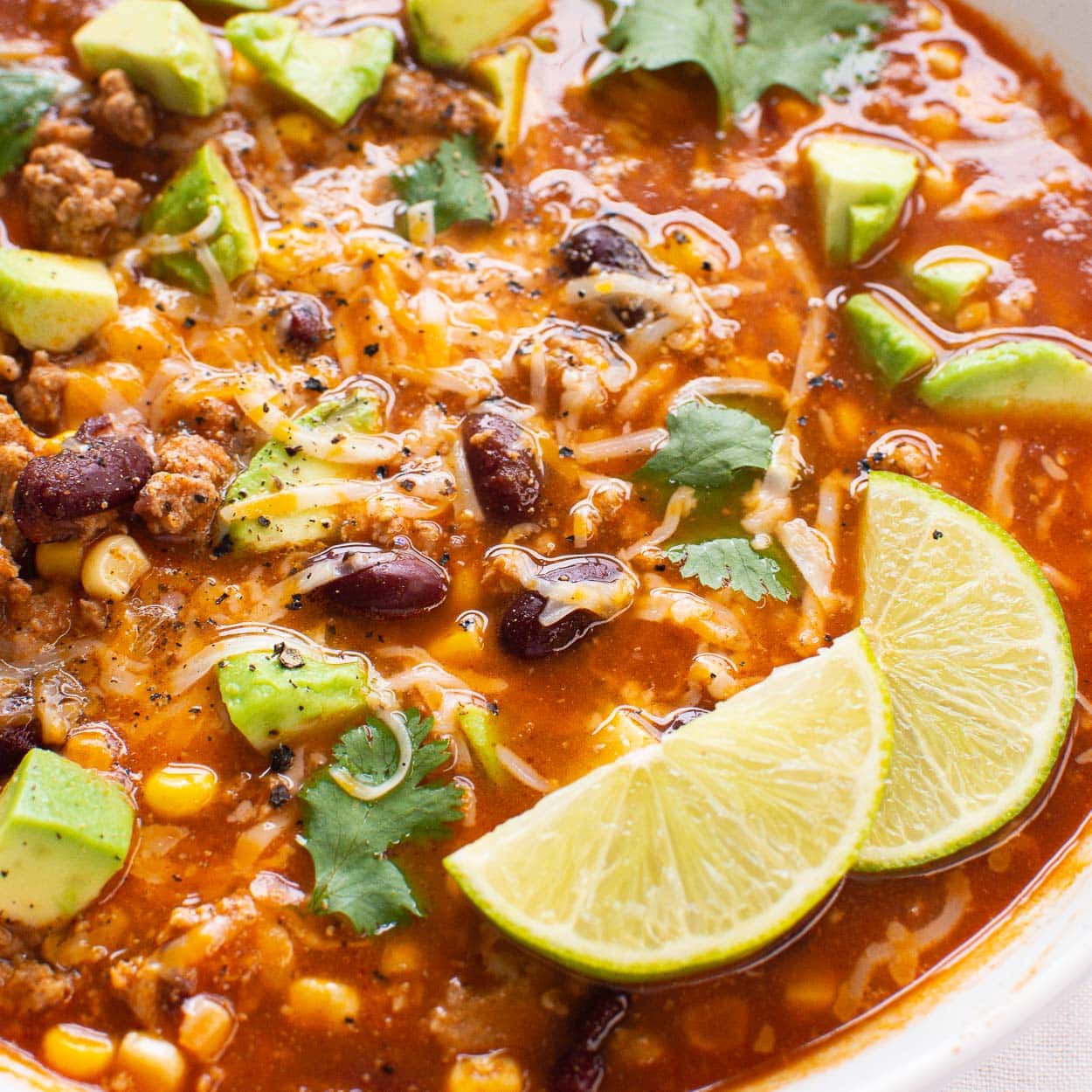 Ground Turkey Taco Soup {Stove or Slow Cooker!} - iFoodReal.com