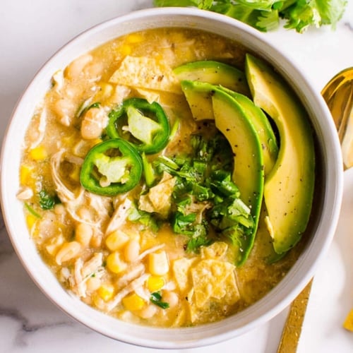 Healthy White Chicken Chili (Crock Pot or Stove) - iFOODreal.com