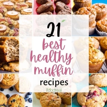 Best healthy muffins photo collage with pictures of muffins.