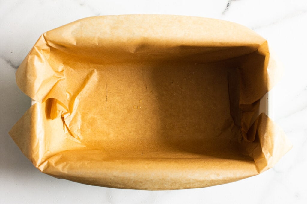 quick bread loaf pan lined with parchment paper