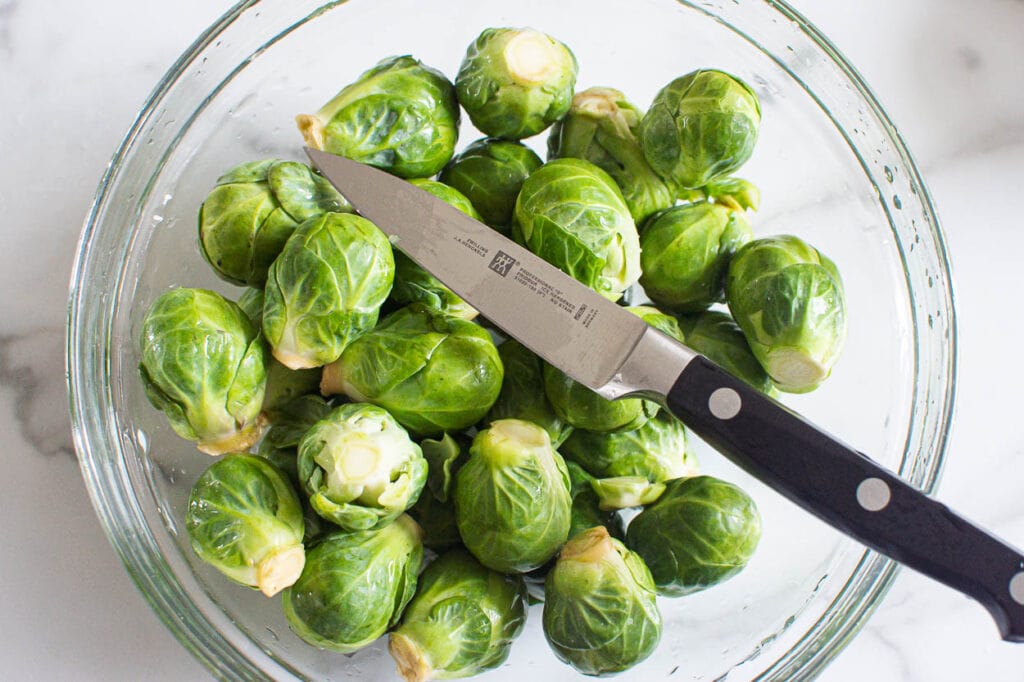 brussels sprouts ready to be prepped