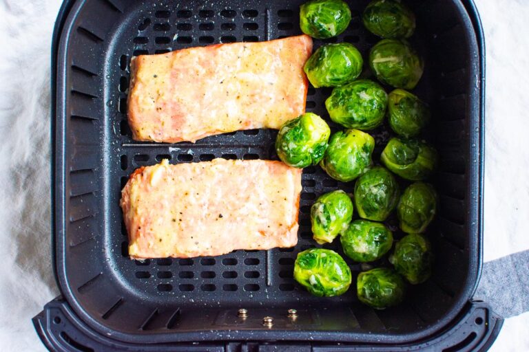 Air Fryer Salmon and Brussels Sprouts {Crispy!}