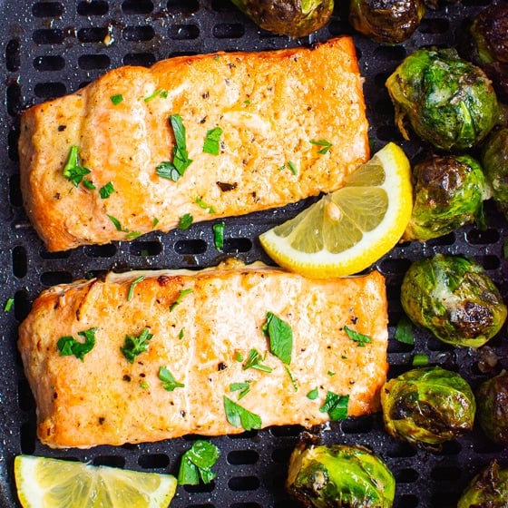 Air Fryer Salmon and Brussels Sprouts
