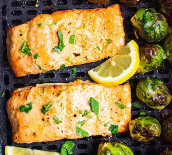 Air Fryer Salmon and Brussels Sprouts