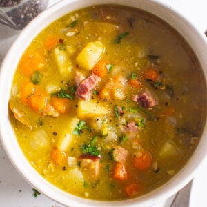instant pot split pea soup in a bowl