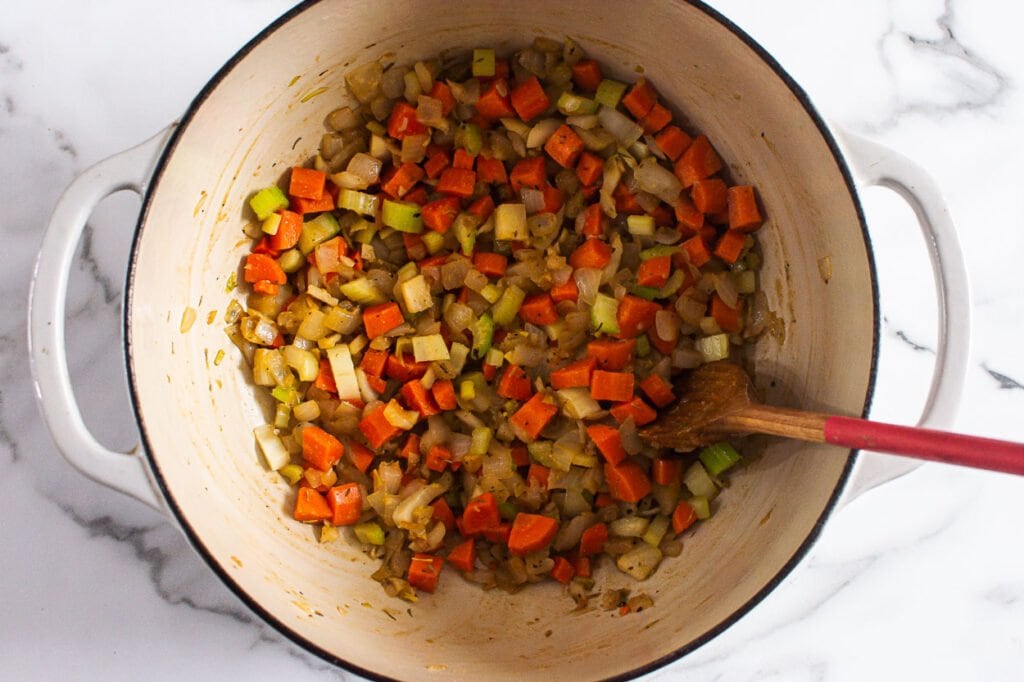 saute vegetables in pot