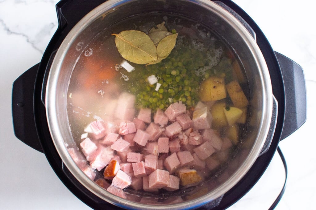 split pea soup with broth ready to pressure cook