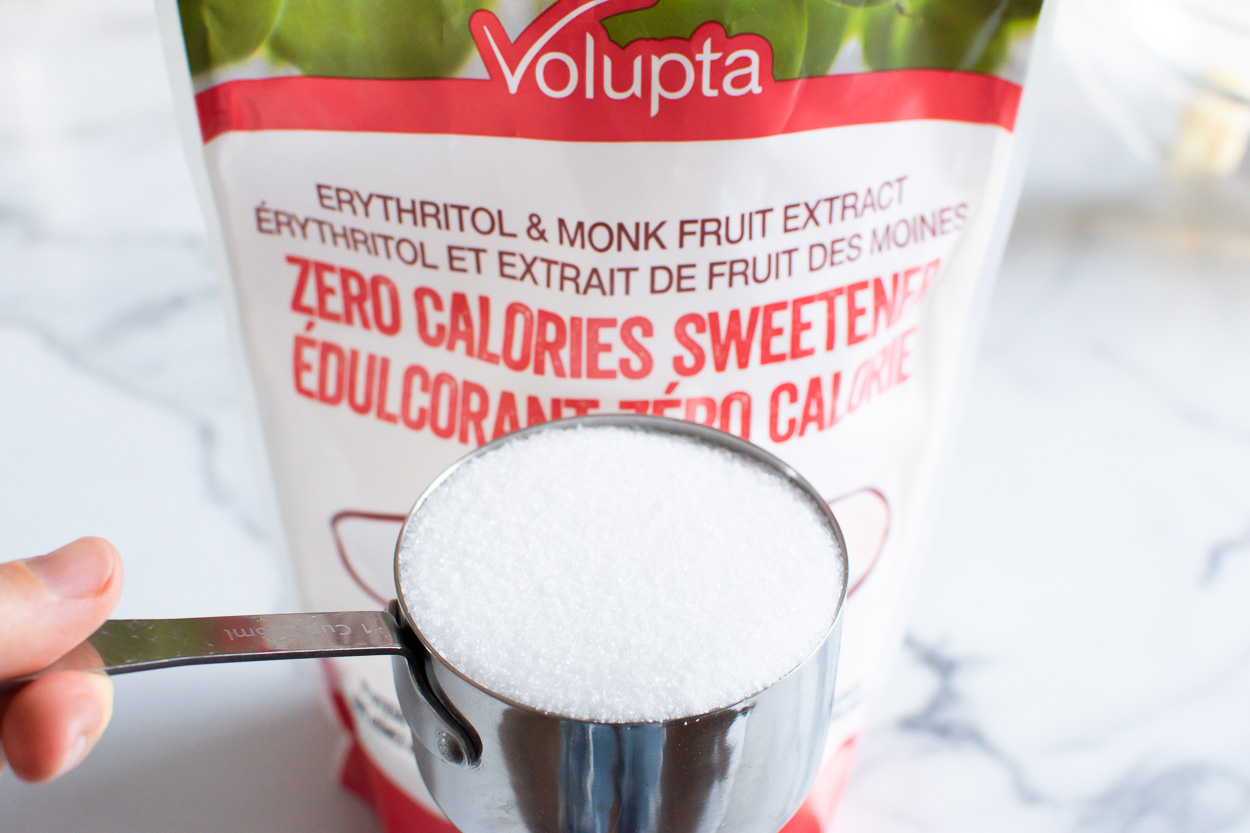 Sugar free replacement in measuring cup.
