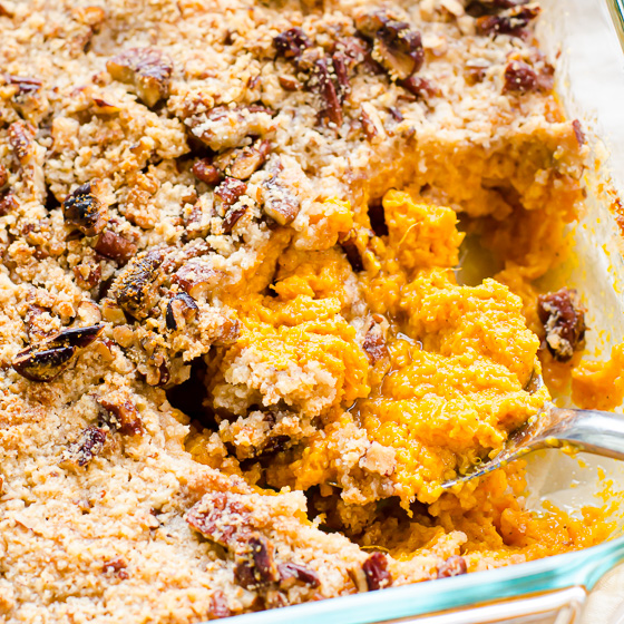 Healthy Sweet Potato Casserole with To-Die-For Topping - iFOODreal.com