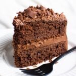 healthy chocolate cake slice on white plate