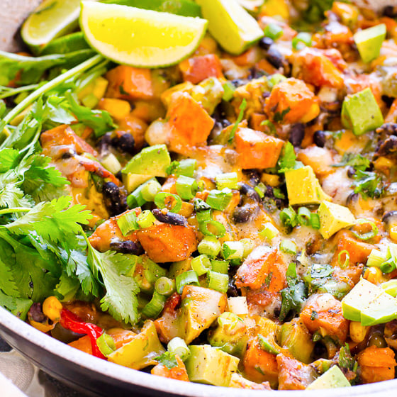 sweet potato skillet with fresh cilantro and tex mex spices