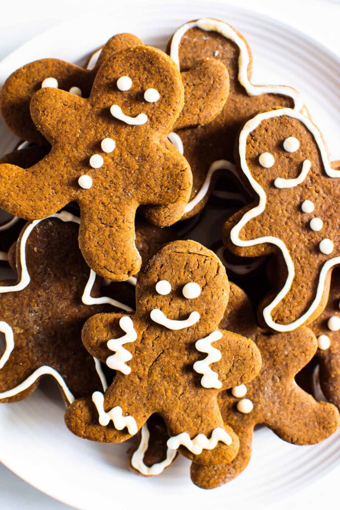 healthy gingerbread men on a plate with some iced