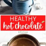 healthy hot chocolate in a pot and in two mugs with cookies for serving