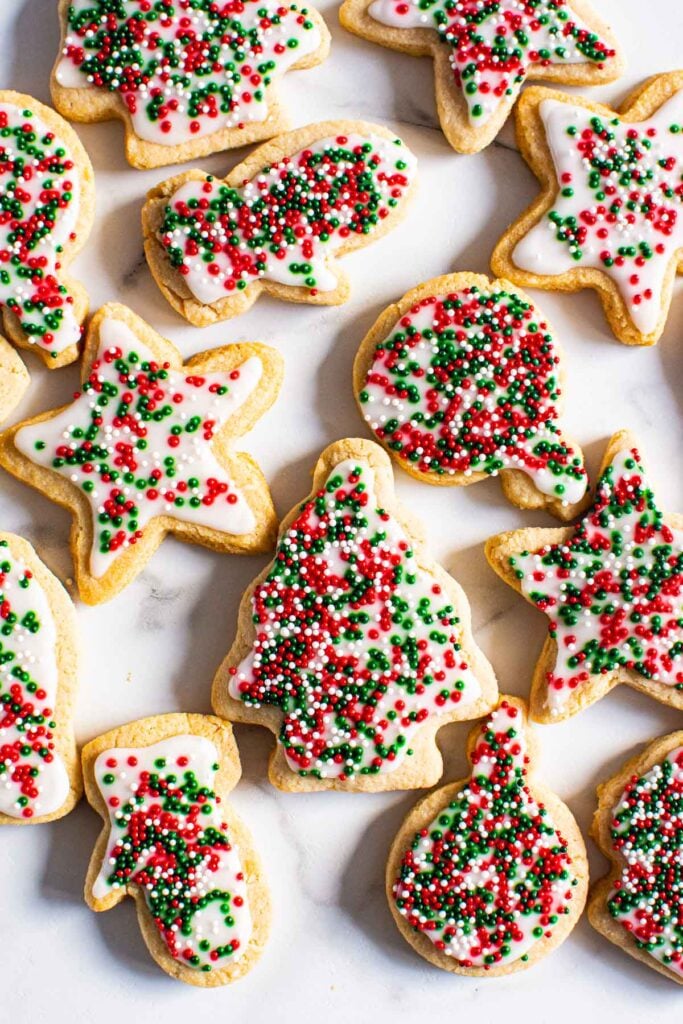 Healthy sugar cookies with icing and sprinkles. 