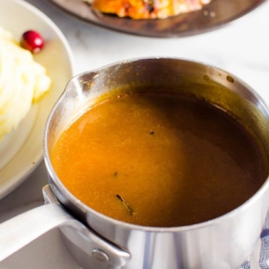 healthy turkey gravy in saucepan