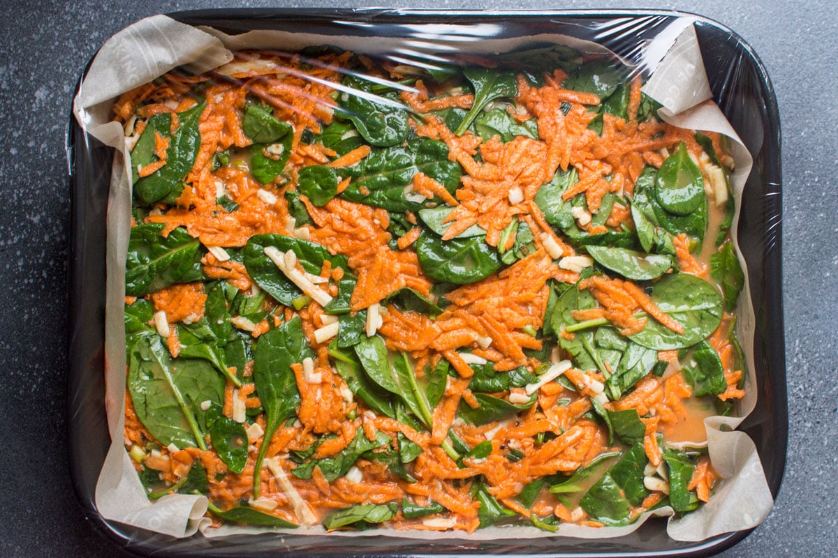 covered with plastic baking dish with sweet potato breakfast casserole