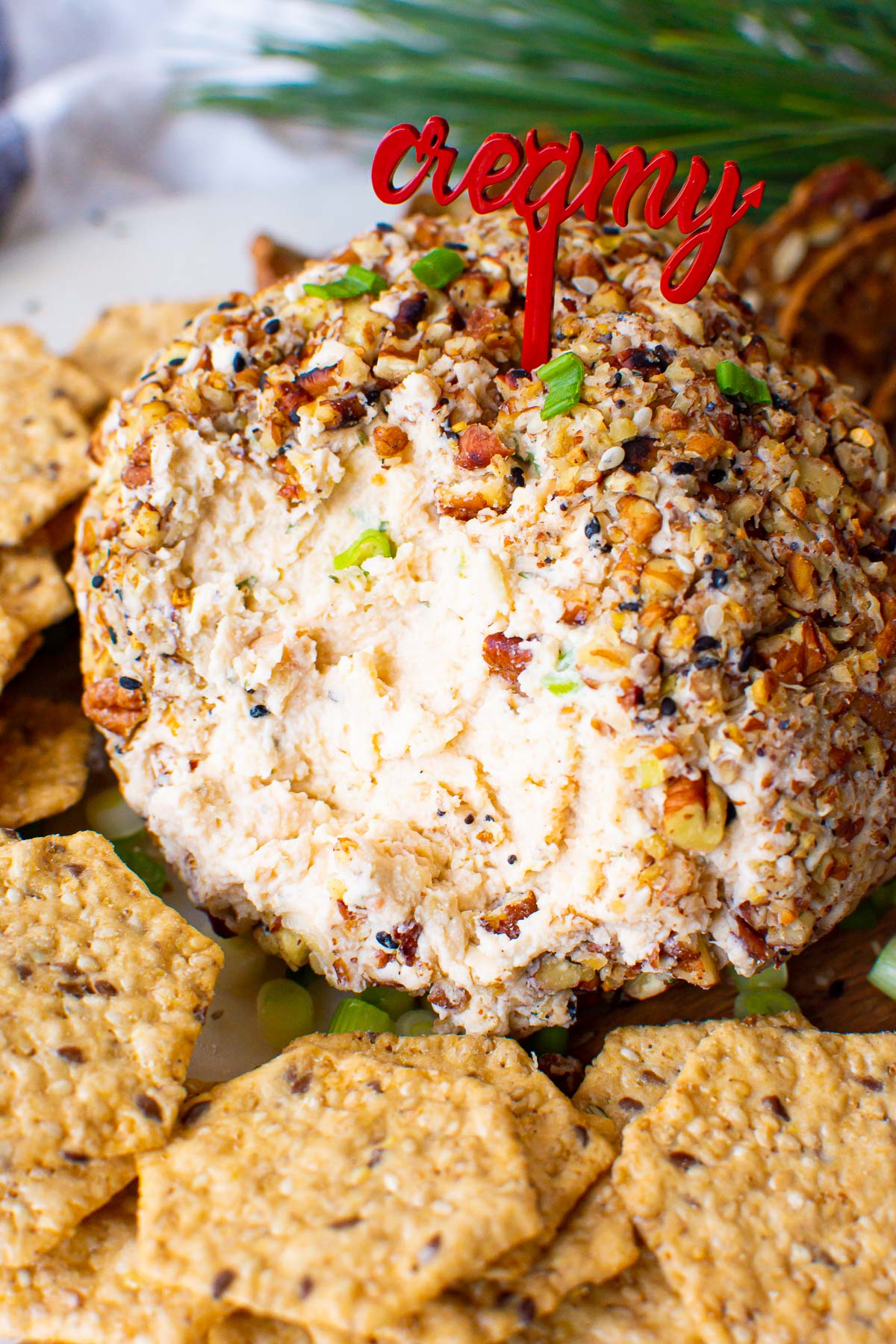 healthy cheese ball recipe with cream cheese pecans green onion and boursin