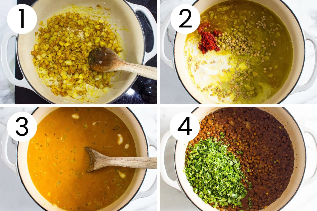 Step by step process how to make green lentil curry.