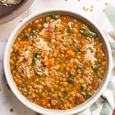 lentil soup from instant pot ready to be served