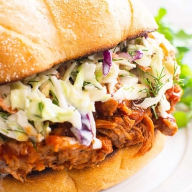 instant pot pulled pork on a sandwich bun