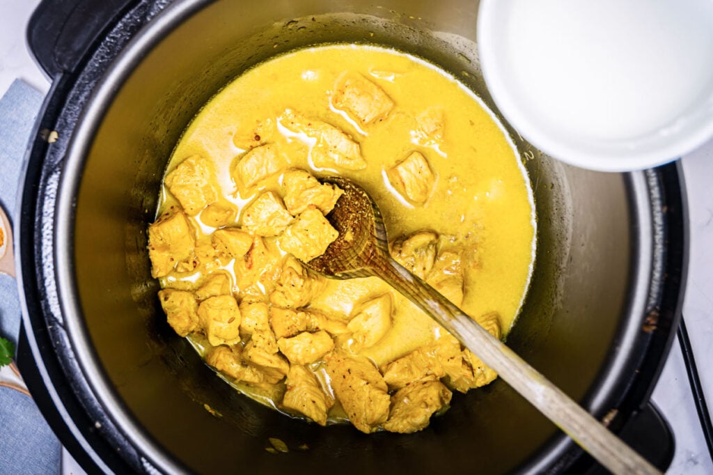 adding in cornstarch thickener to chicken curry in pressure cooker
