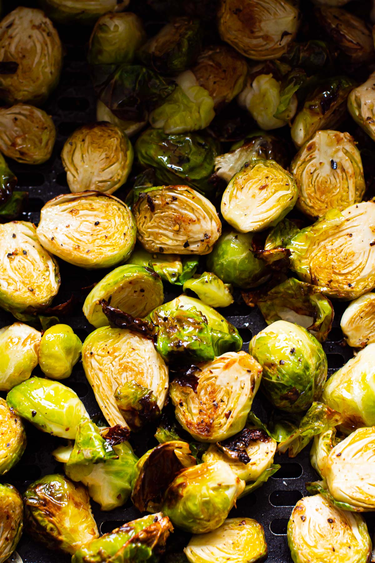 Crispy air fryer brussels sprouts showing texture.