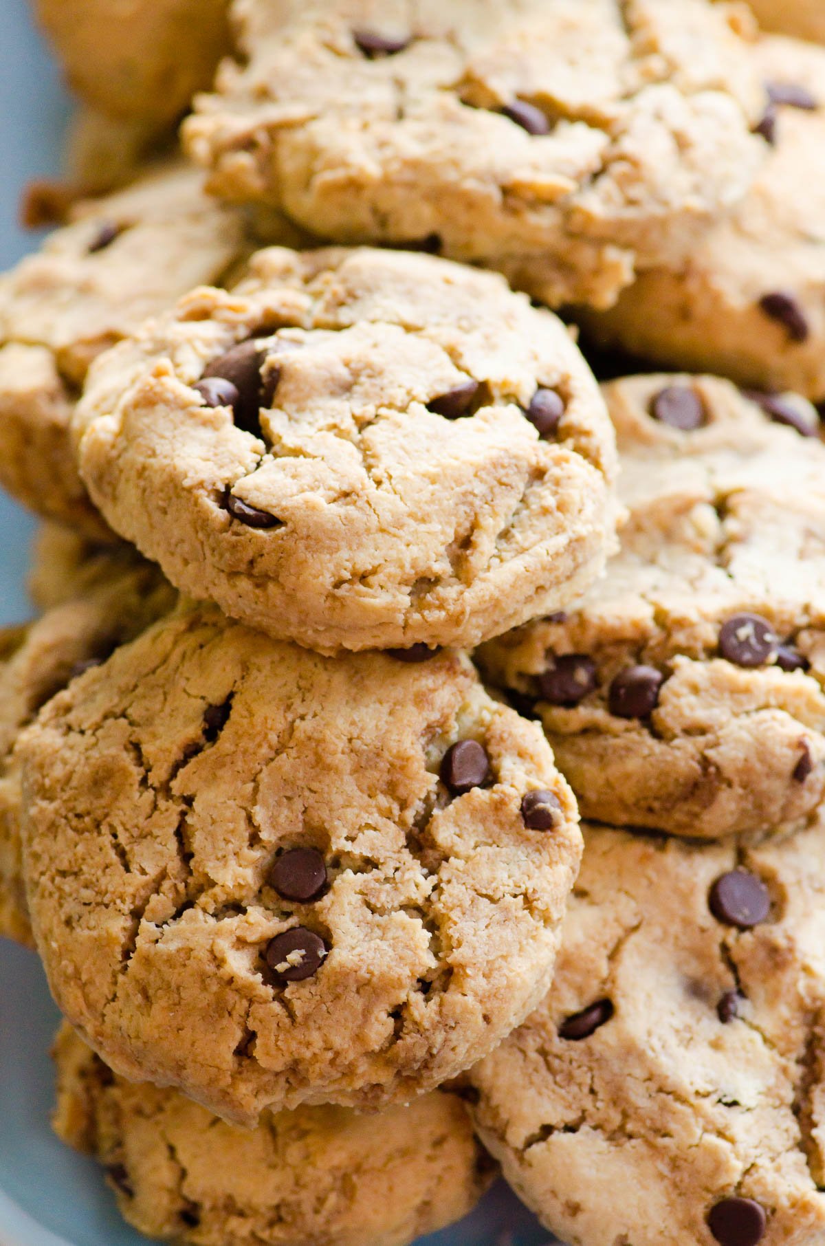Close up of almond flour chocolate chip cookies.