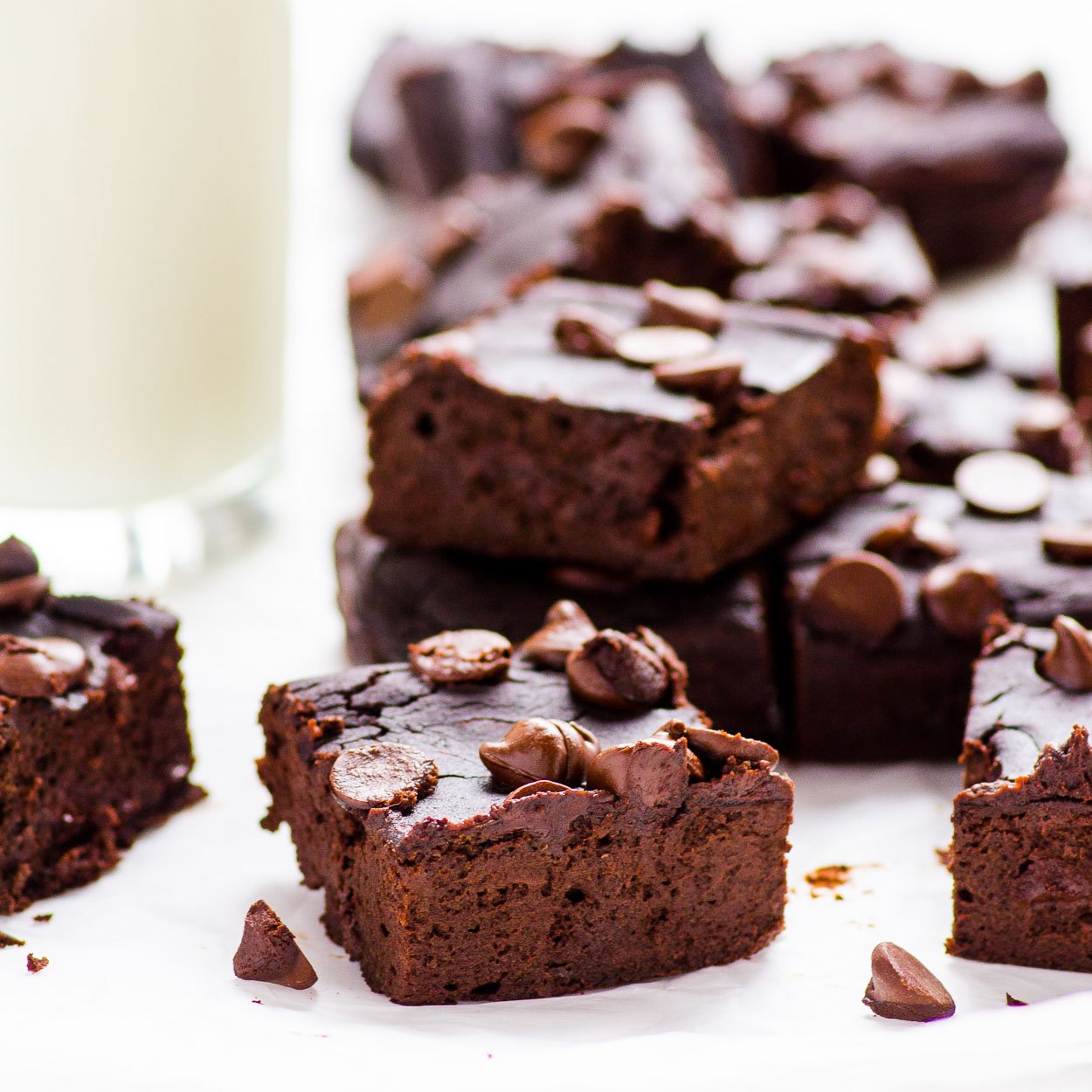 black bean brownie recipe cut into squares and ready to eat