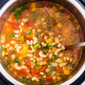 instant pot minestrone soup with dried beans in pressure cooker