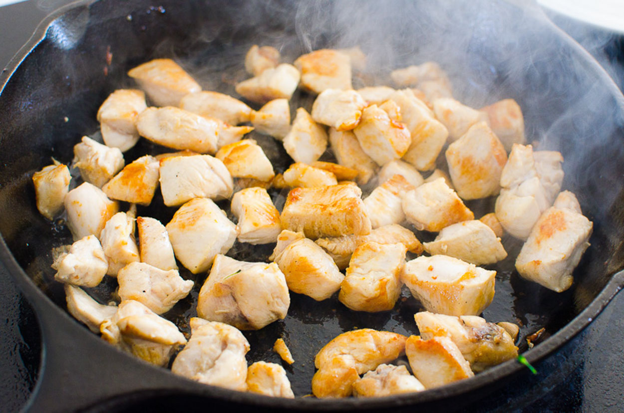 chicken pieces browned in skillet