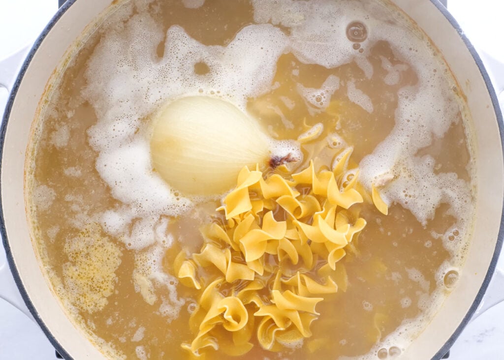 add pasta to easy noodle soup with chicken