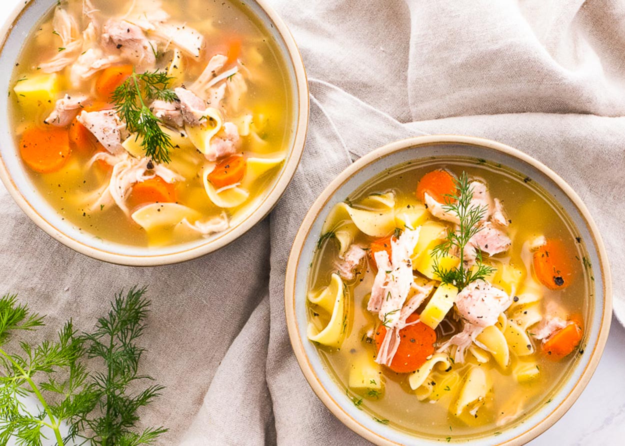 two bowls of chicken noodle soup recipe