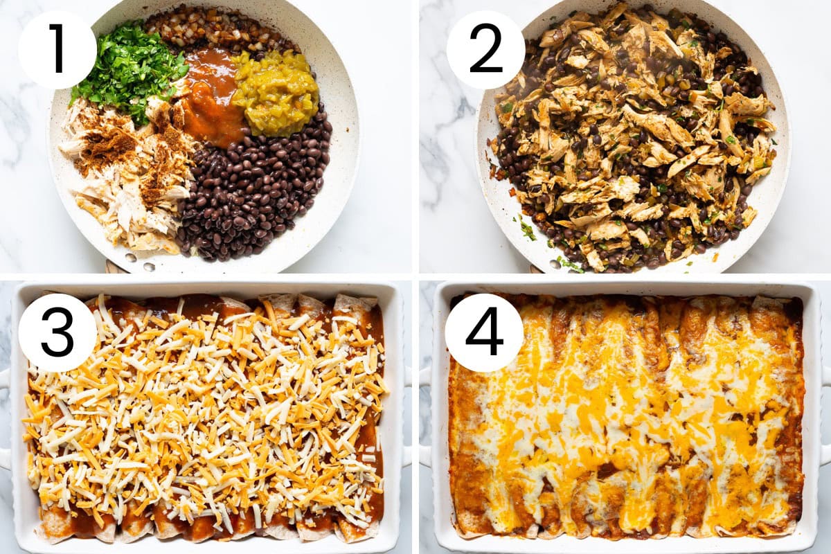 Step by step process how to make healthy chicken enchiladas.