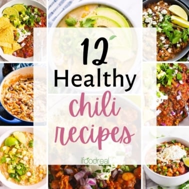 A collage of healthy chili recipes.