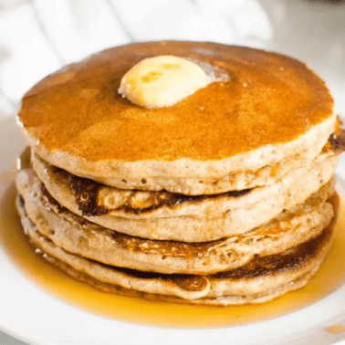 A stack of whole wheat pancakes.