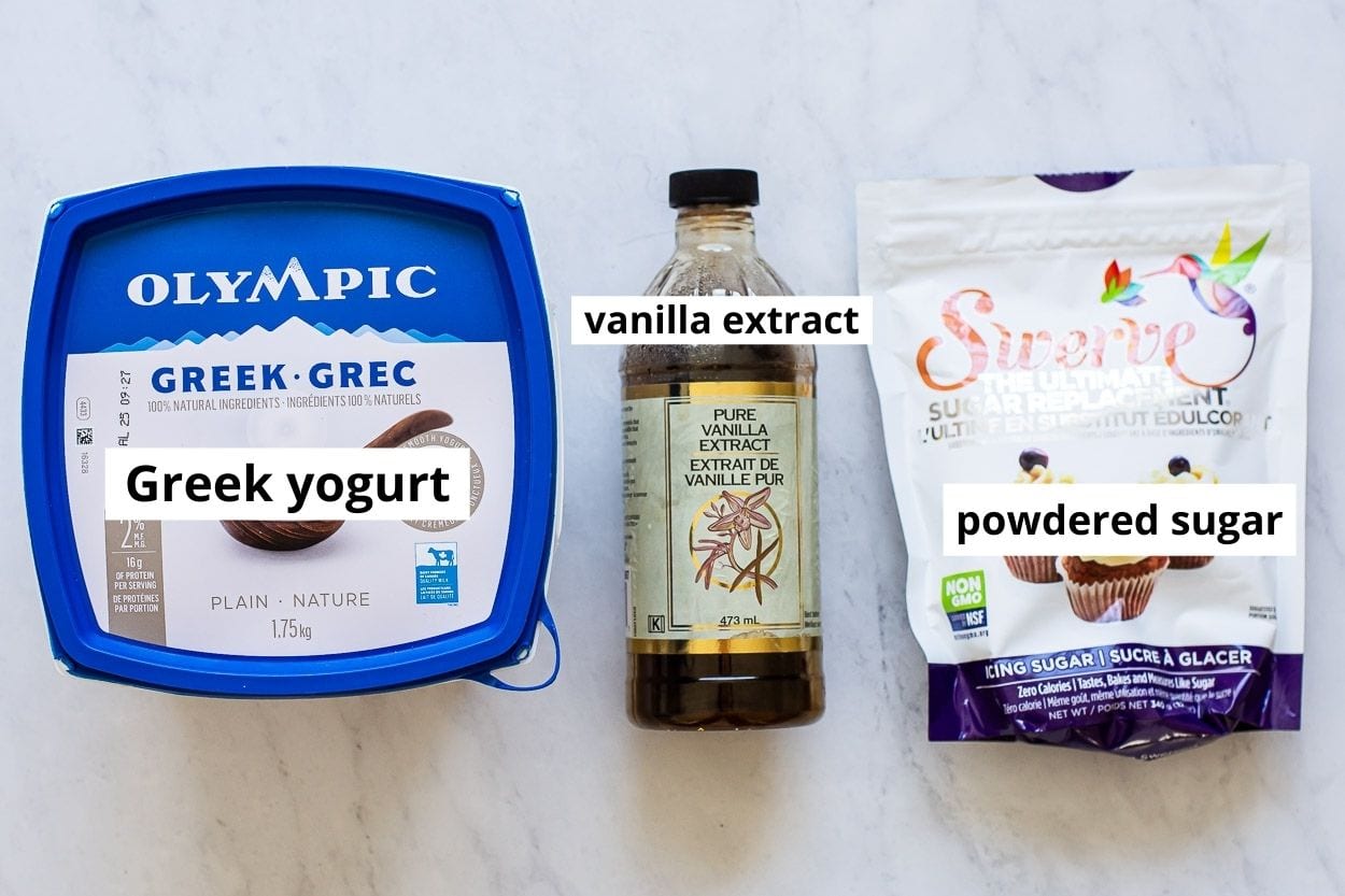 Greek yogurt, vanilla extract, Swerve powdered sugar.