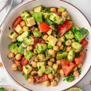 Chickpea avocado salad in a bowl.