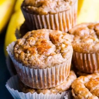 a stack of healthy banana muffins