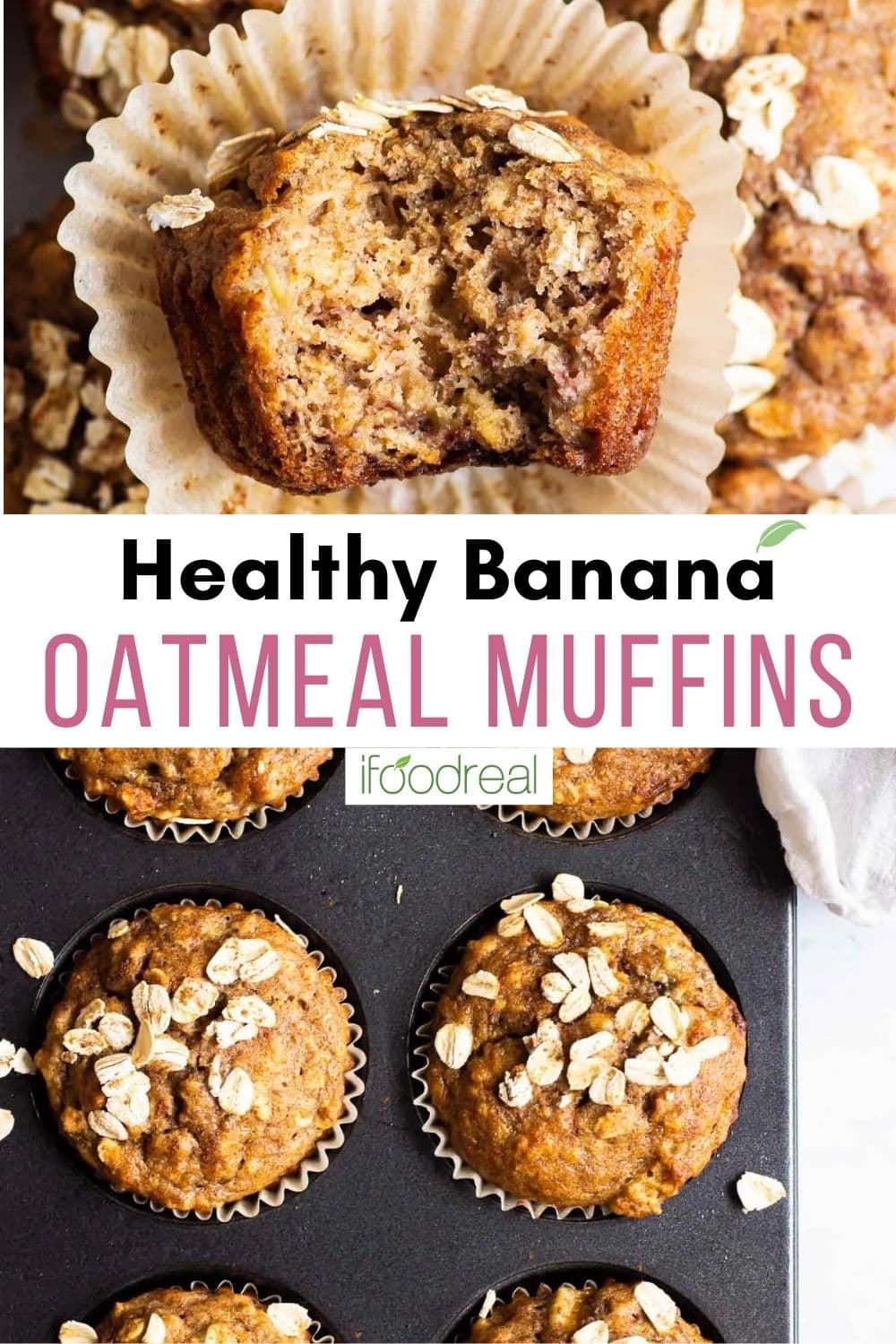 Healthy Banana Oatmeal Muffins - iFoodReal.com