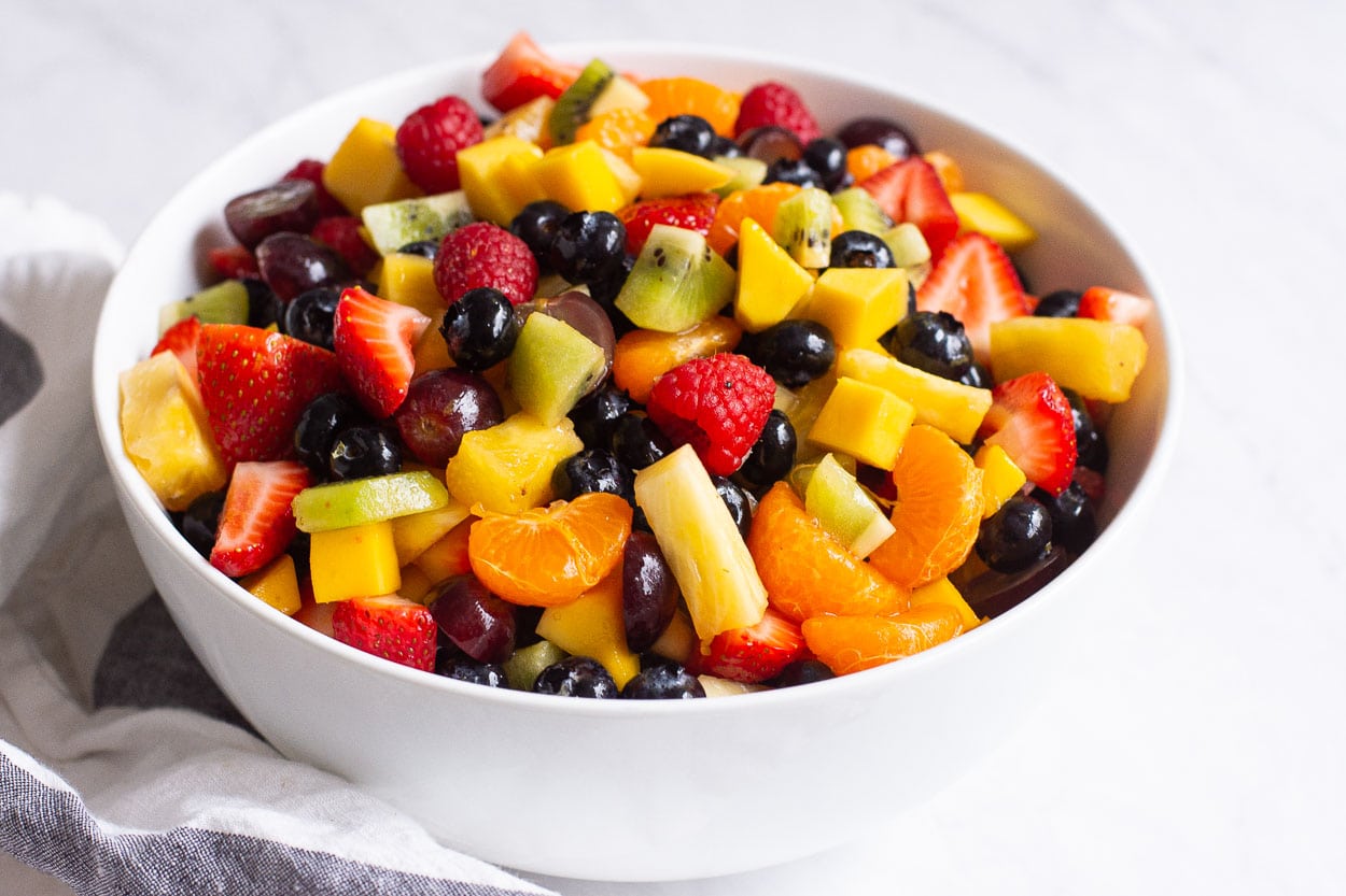 A bowl of classic healthy fruit salad.