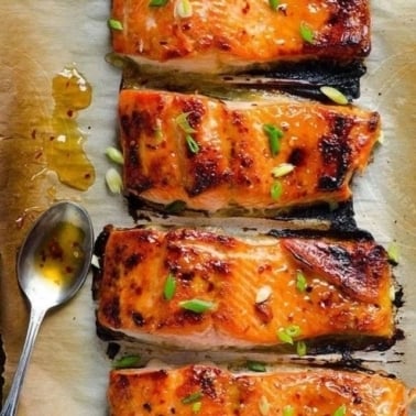 Broiled sweet chili salmon.