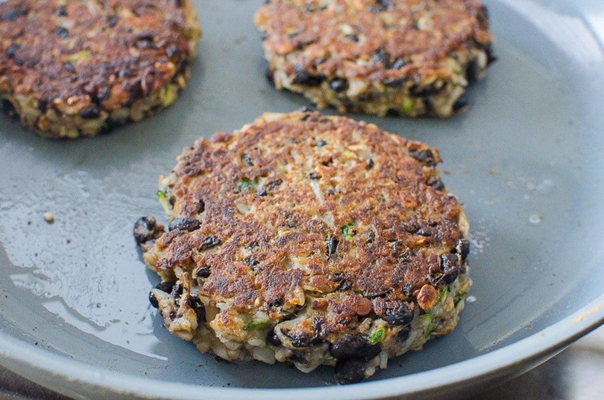 Pan fried black bean burgers.