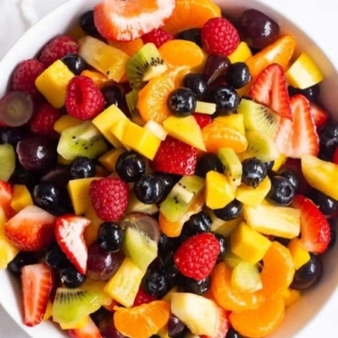 Healthy fruit salad in a bowl.