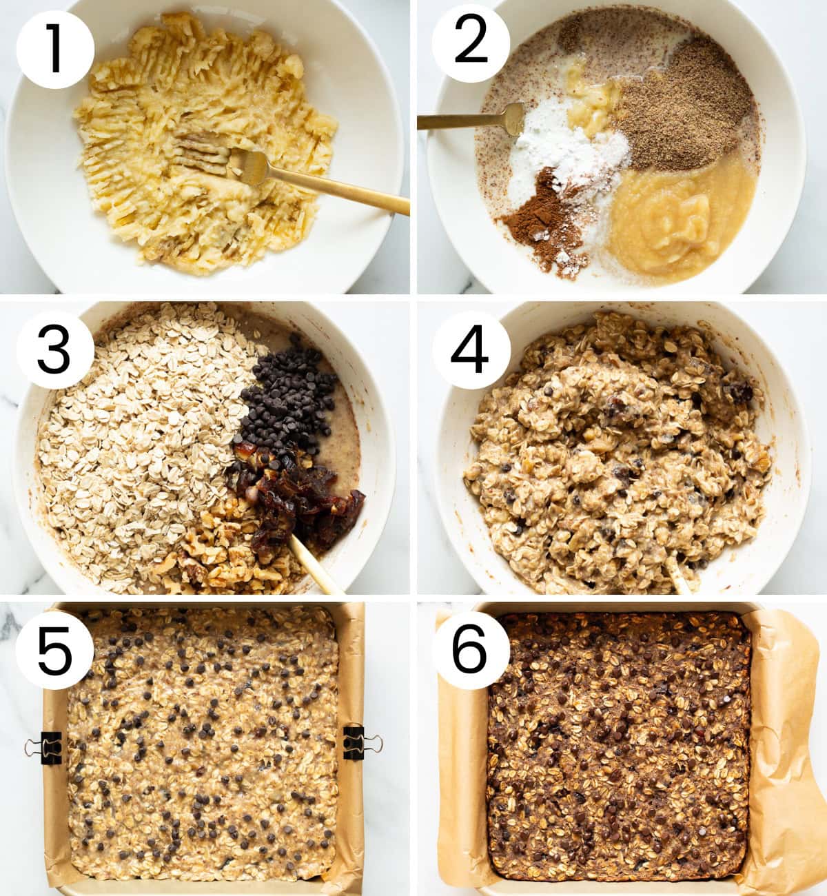 Step by step process how to make healthy oatmeal bars.