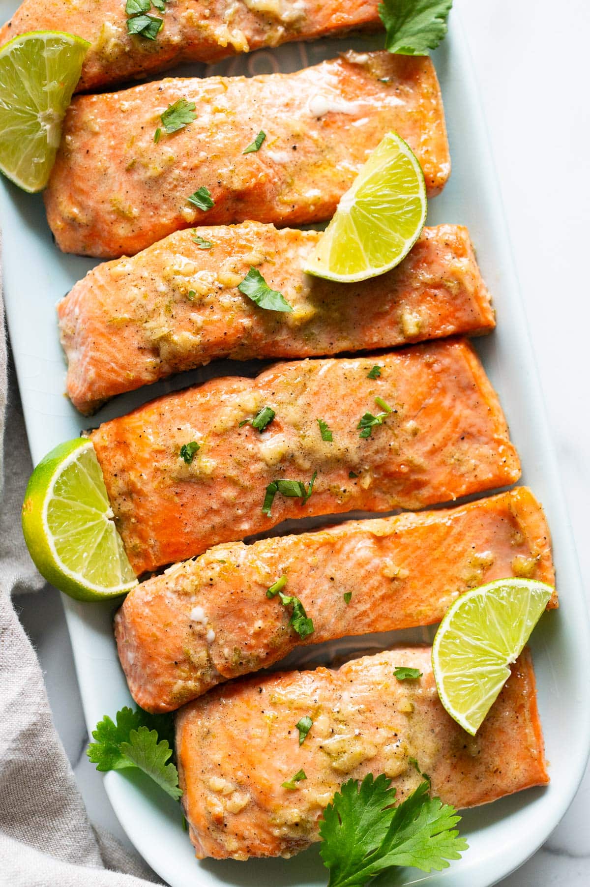 Ginger salmon on a platter.