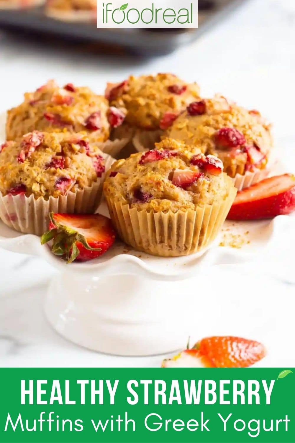 Healthy Strawberry Muffins with Greek Yogurt - iFoodReal.com