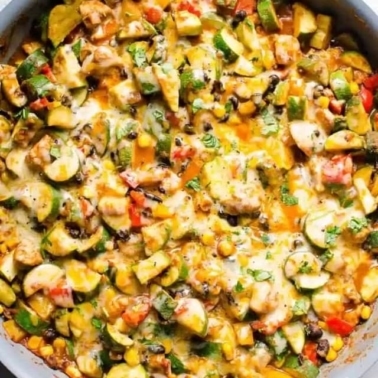 Tex mex chicken and zucchini in a skillet