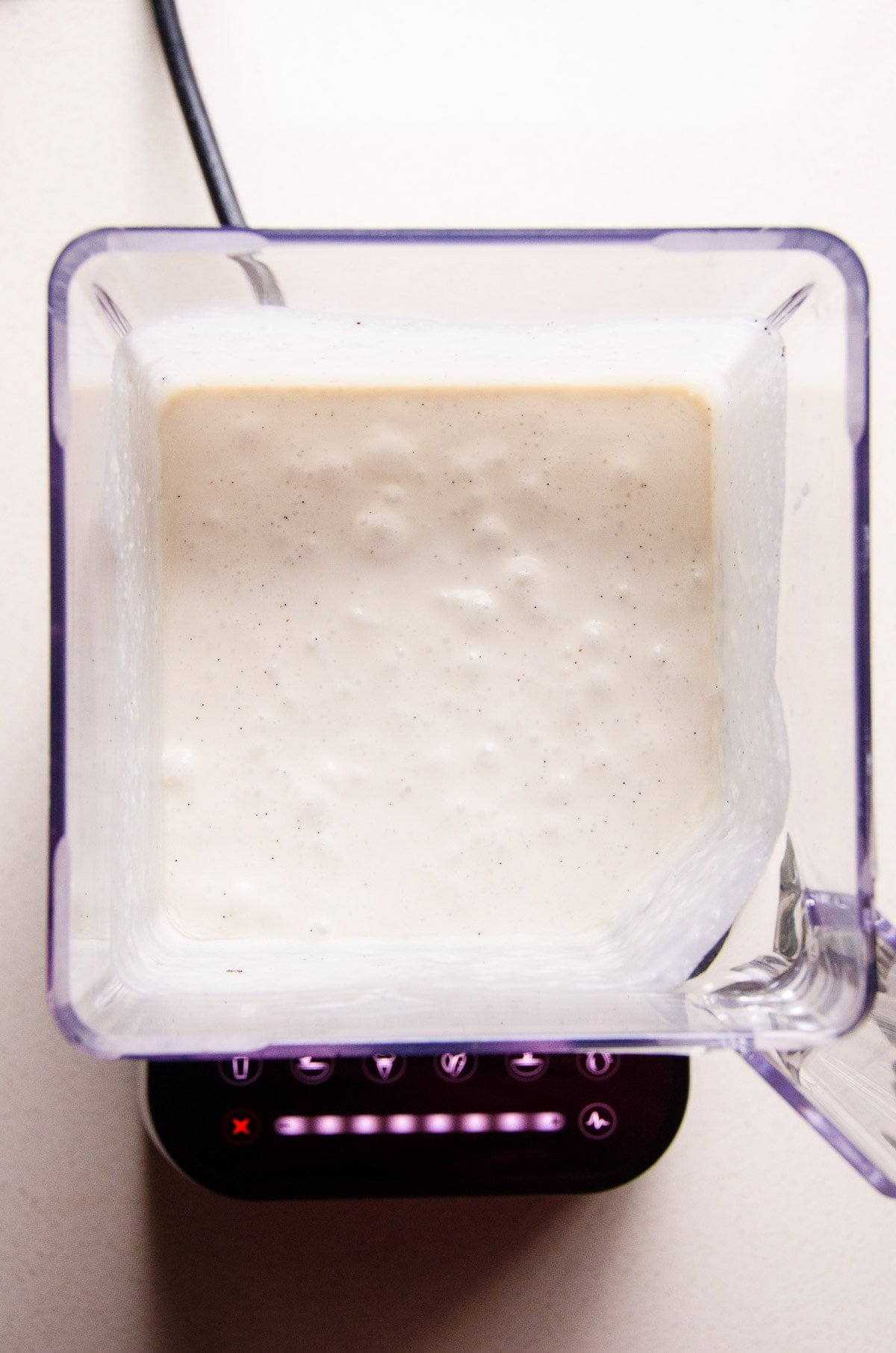 Ingredients for vegan vanilla ice cream in blender.