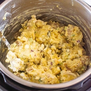 Instant Pot potato salad in pressure cooker liner.